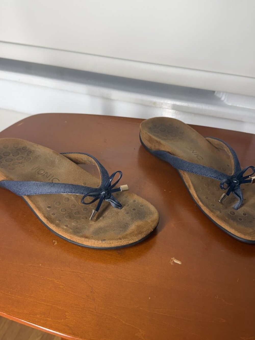 Vionic Thong Flip Flop Sandal w/ Bow Detail Bella II Navy Blue Jean 8